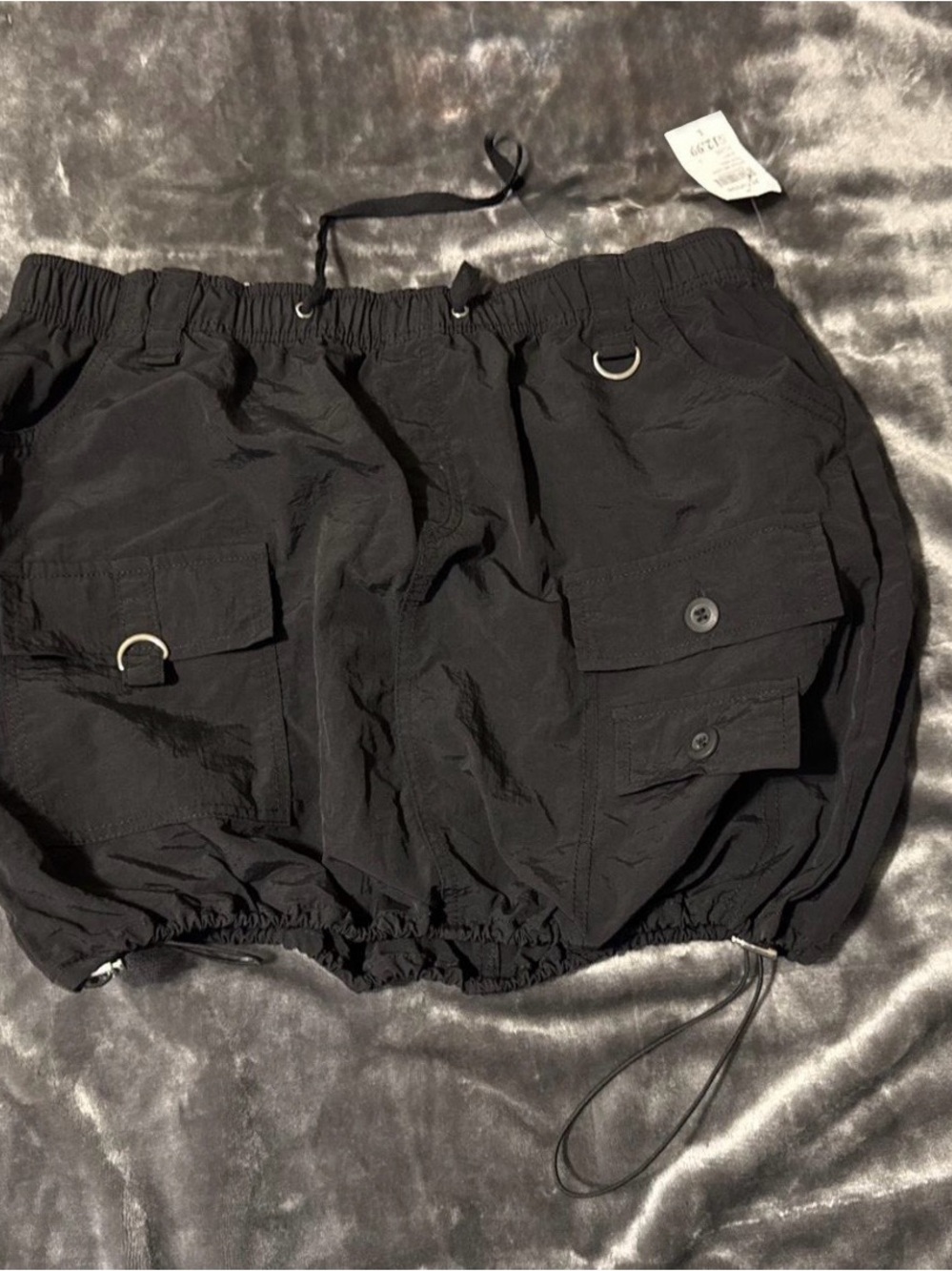 Love Tree Black Cargo Mini Skirt with Drawstring Waist